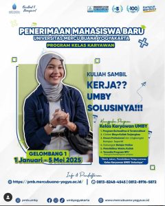 Read more about the article 🎓 Penerimaan Mahasiswa Baru Program Kelas Karyawan UMBY Telah Dibuka! — Gelombang 1: 1 Januari – 5 Mei 2025